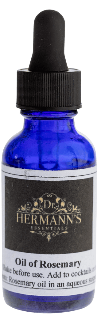 Oil of Rosemary A bottle of oil of rosemary essential oil in a syrup based suspension